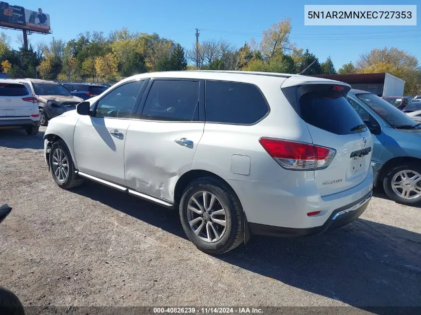 2014 Nissan Pathfinder S VIN: 5N1AR2MNXEC727353 Lot: 40826239