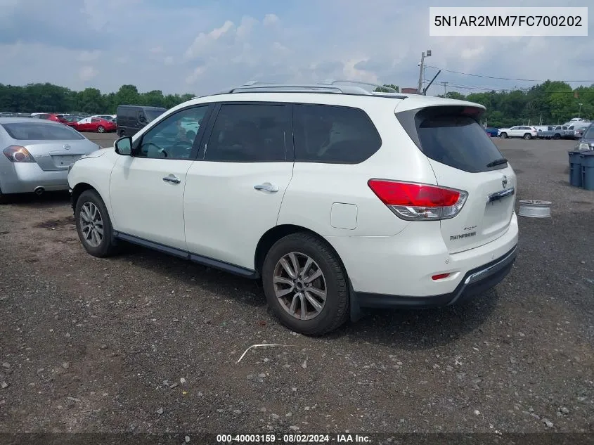 2015 Nissan Pathfinder Sv VIN: 5N1AR2MM7FC700202 Lot: 40003159