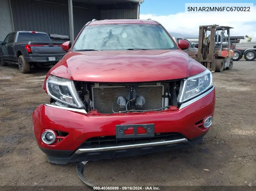 2015 Nissan Pathfinder Sv VIN: 5N1AR2MN6FC670022 Lot: 40360899