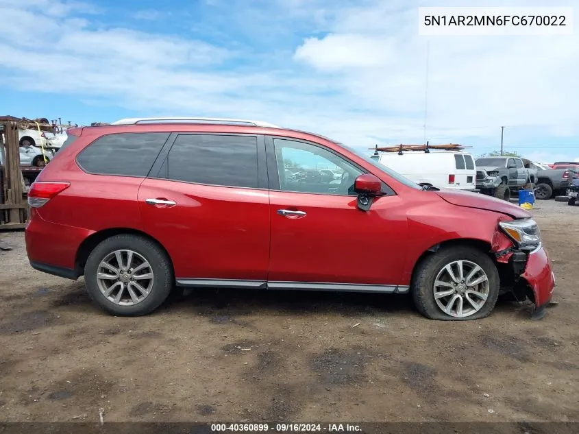 2015 Nissan Pathfinder Sv VIN: 5N1AR2MN6FC670022 Lot: 40360899