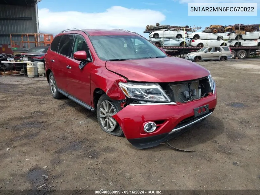 2015 Nissan Pathfinder Sv VIN: 5N1AR2MN6FC670022 Lot: 40360899