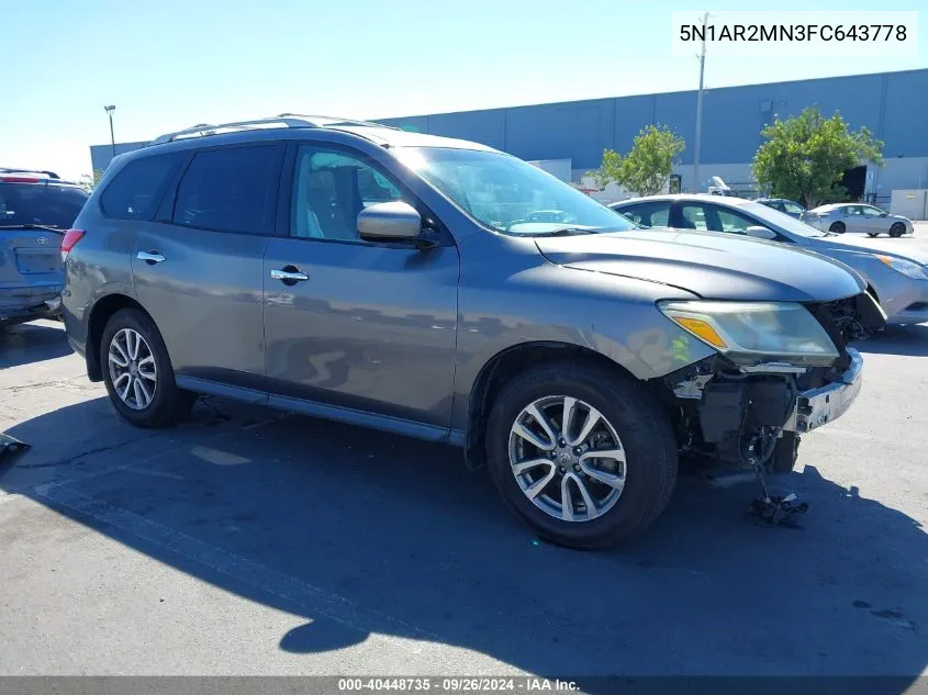 2015 Nissan Pathfinder S/Sv/Sl/Platinum VIN: 5N1AR2MN3FC643778 Lot: 40448735