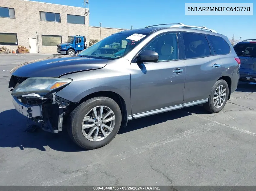 2015 Nissan Pathfinder S/Sv/Sl/Platinum VIN: 5N1AR2MN3FC643778 Lot: 40448735