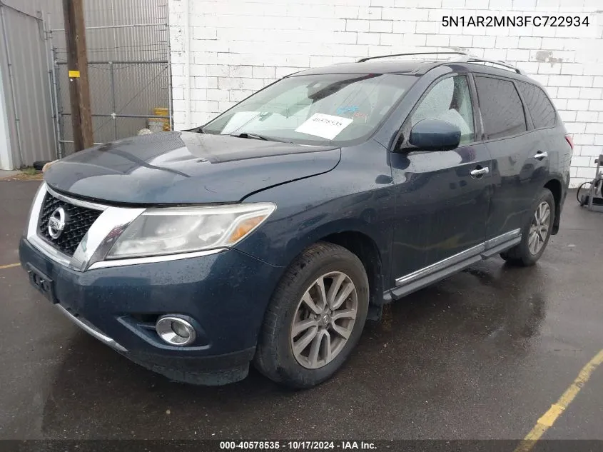 2015 Nissan Pathfinder Sl VIN: 5N1AR2MN3FC722934 Lot: 40578535