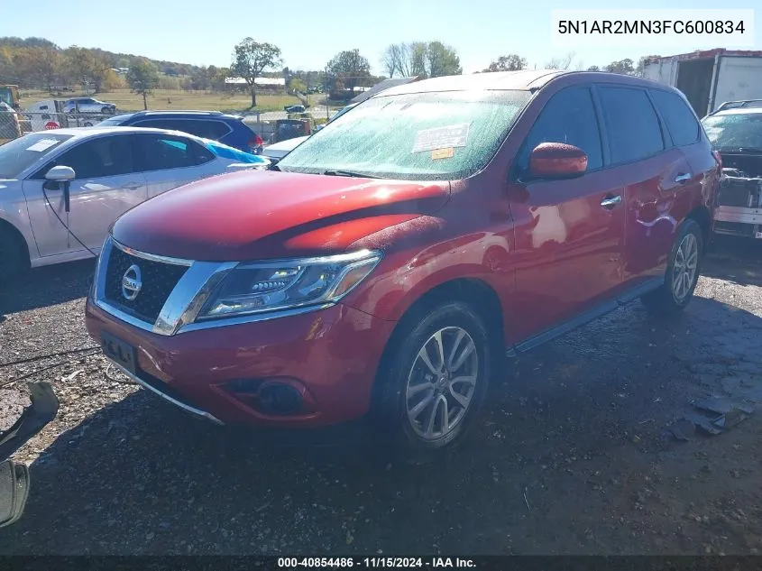 2015 Nissan Pathfinder S VIN: 5N1AR2MN3FC600834 Lot: 40854486