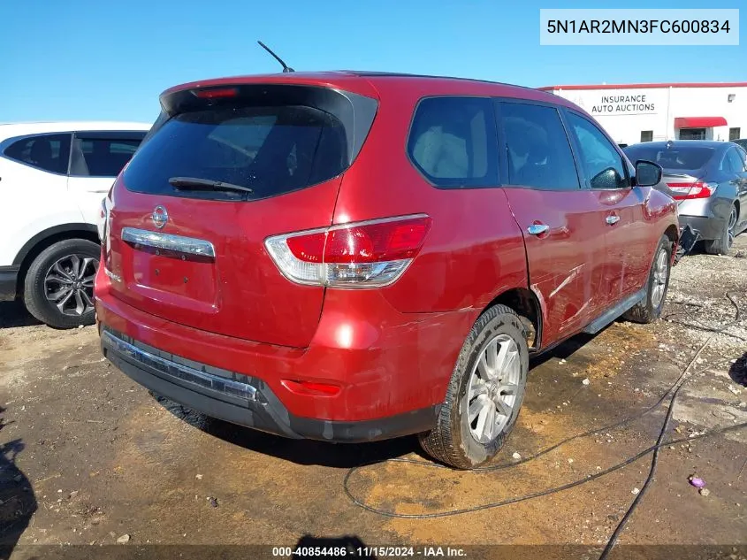 2015 Nissan Pathfinder S VIN: 5N1AR2MN3FC600834 Lot: 40854486