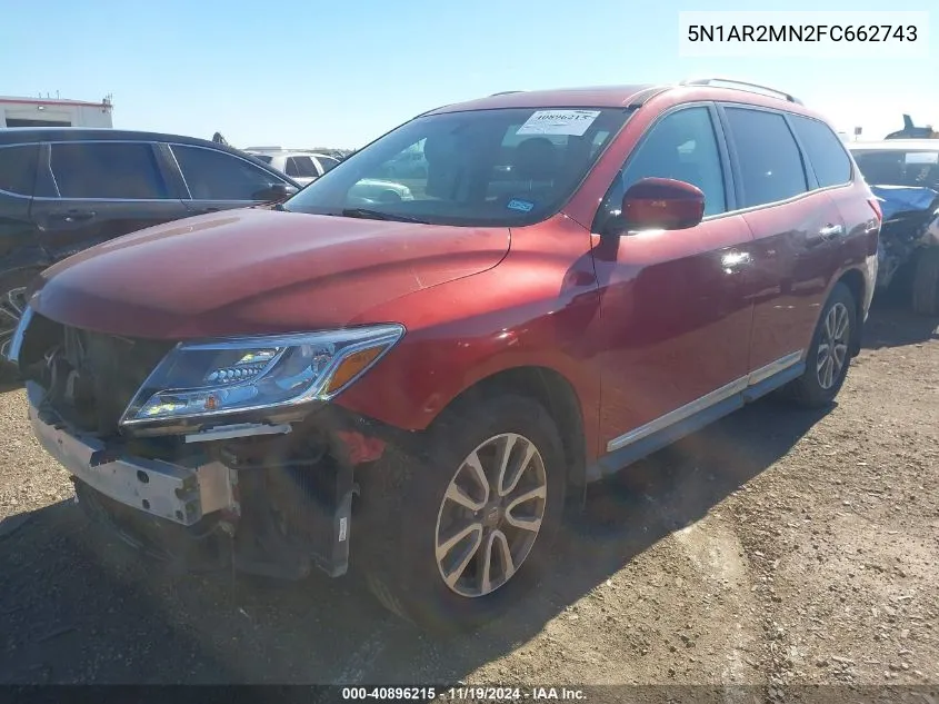 2015 Nissan Pathfinder Sl VIN: 5N1AR2MN2FC662743 Lot: 40896215