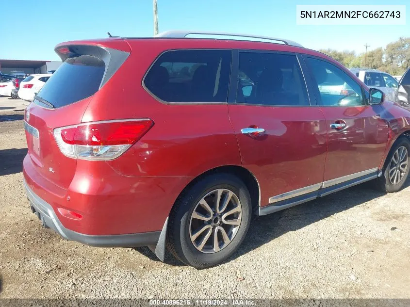 2015 Nissan Pathfinder Sl VIN: 5N1AR2MN2FC662743 Lot: 40896215