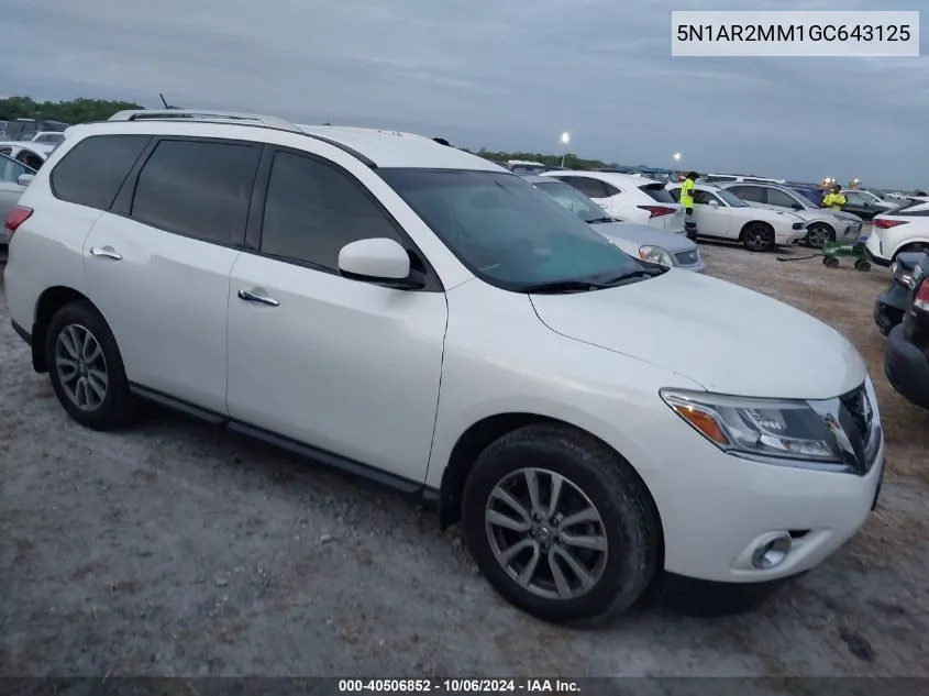 2016 Nissan Pathfinder S/Sv/Sl/Platinum VIN: 5N1AR2MM1GC643125 Lot: 40506852