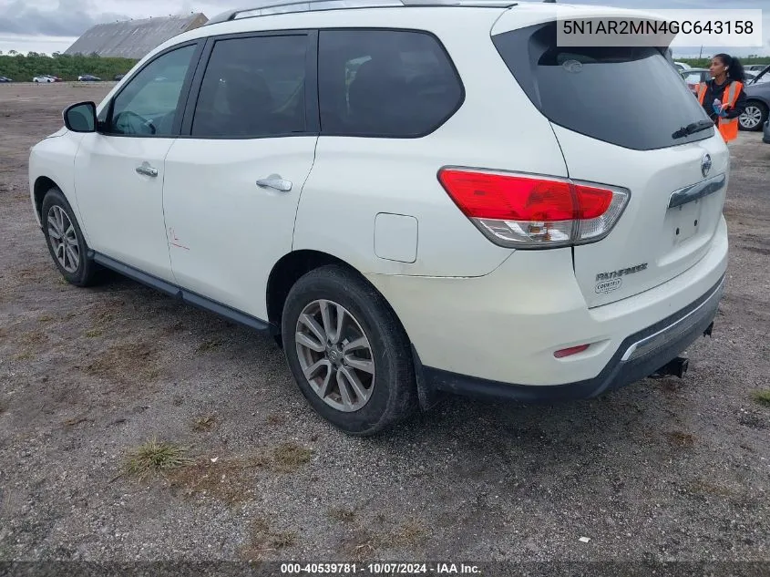 2016 Nissan Pathfinder S VIN: 5N1AR2MN4GC643158 Lot: 40539781