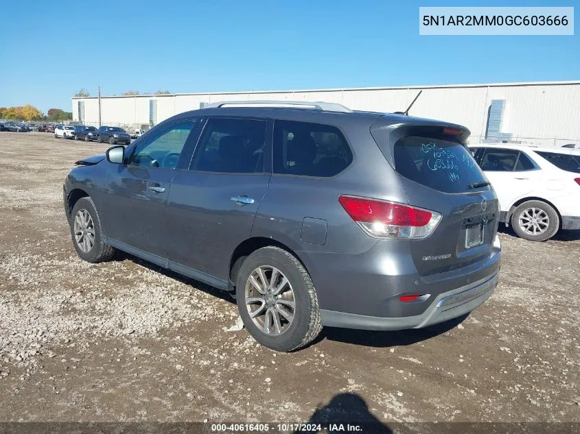 2016 Nissan Pathfinder S/Sv/Sl/Platinum VIN: 5N1AR2MM0GC603666 Lot: 40616405