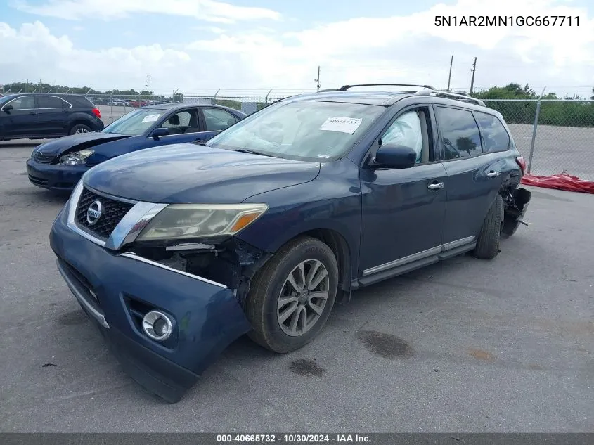 2016 Nissan Pathfinder Sl VIN: 5N1AR2MN1GC667711 Lot: 40665732