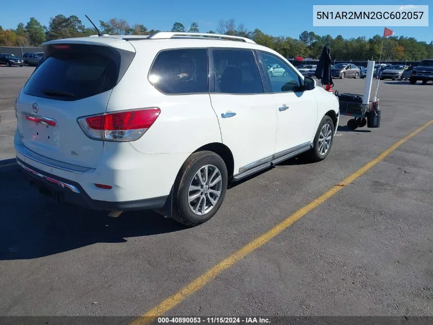 2016 Nissan Pathfinder Sl VIN: 5N1AR2MN2GC602057 Lot: 40890053