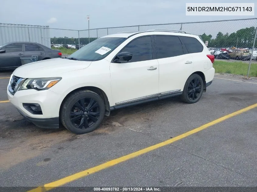 2017 Nissan Pathfinder S/Sv/Sl/Platinum VIN: 5N1DR2MM2HC671143 Lot: 40093782