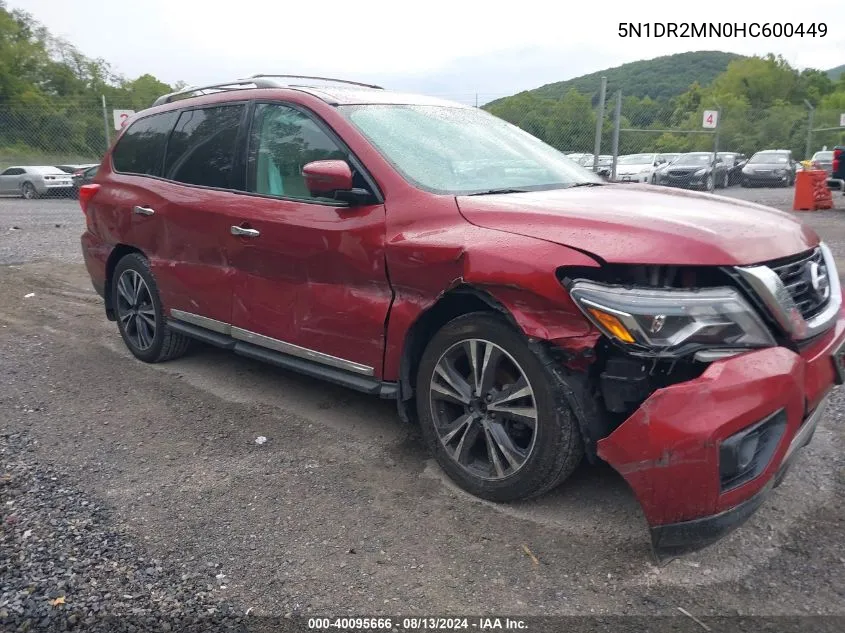 2017 Nissan Pathfinder S/Sv/Sl/Platinum VIN: 5N1DR2MN0HC600449 Lot: 40095666