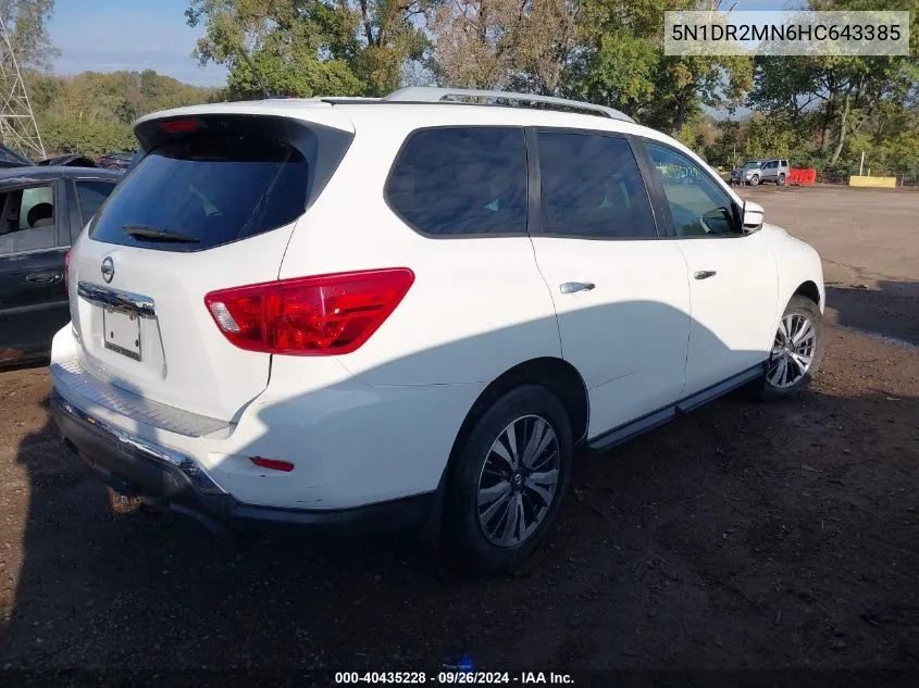 2017 Nissan Pathfinder S/Sv/Sl/Platinum VIN: 5N1DR2MN6HC643385 Lot: 40435228