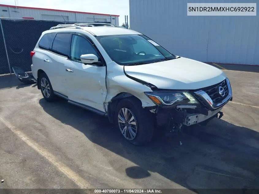 2017 Nissan Pathfinder Sl VIN: 5N1DR2MMXHC692922 Lot: 40750073