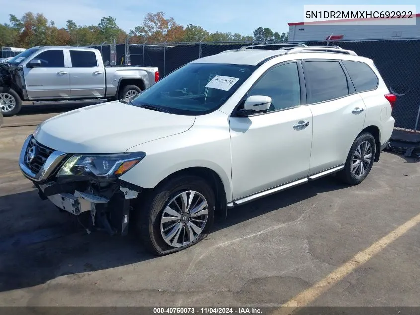 2017 Nissan Pathfinder Sl VIN: 5N1DR2MMXHC692922 Lot: 40750073