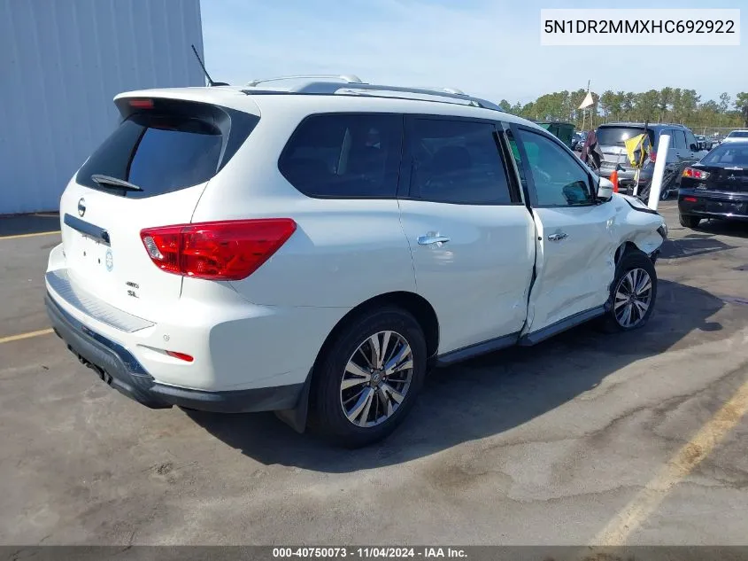 2017 Nissan Pathfinder Sl VIN: 5N1DR2MMXHC692922 Lot: 40750073