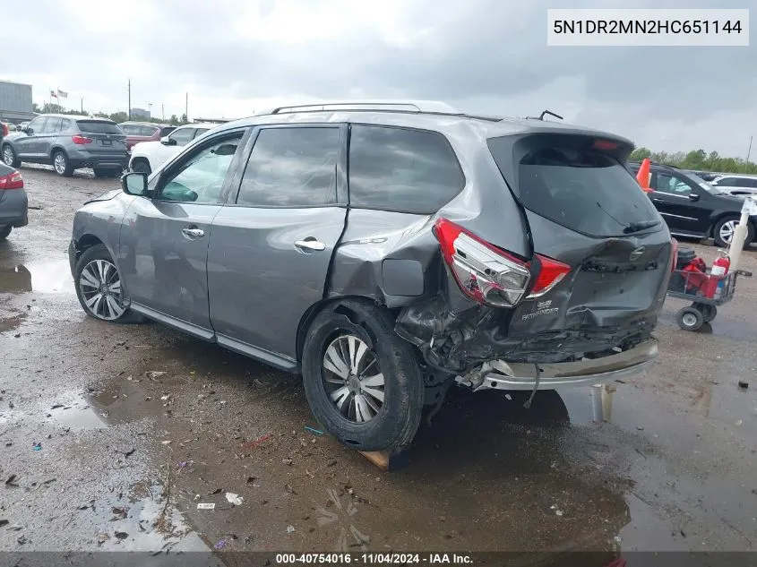 2017 Nissan Pathfinder Sv VIN: 5N1DR2MN2HC651144 Lot: 40754016