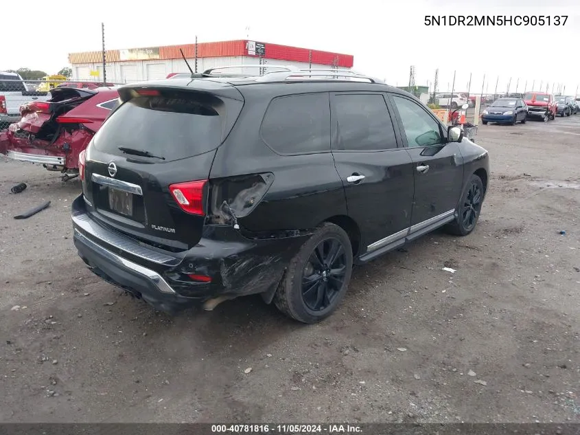 2017 Nissan Pathfinder Platinum VIN: 5N1DR2MN5HC905137 Lot: 40781816