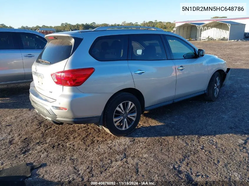 2017 Nissan Pathfinder Sv VIN: 5N1DR2MN5HC648786 Lot: 40876092