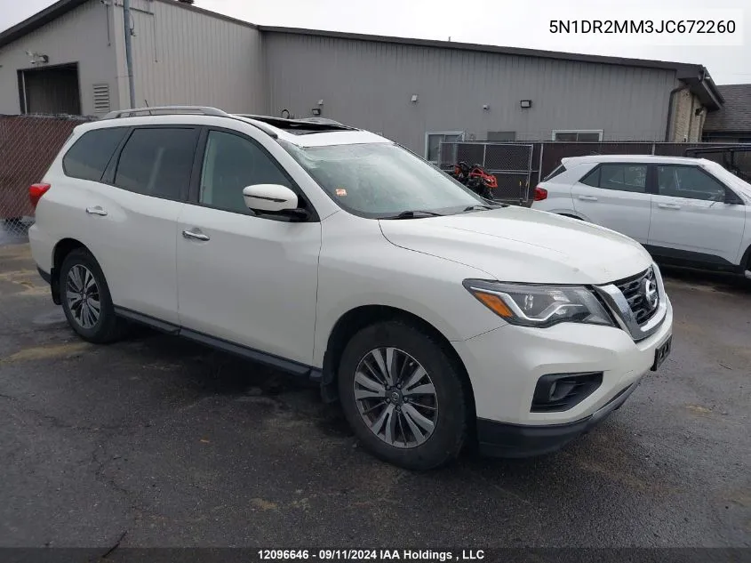 2018 Nissan Pathfinder S/Sv/Sl/Platinum VIN: 5N1DR2MM3JC672260 Lot: 12096646