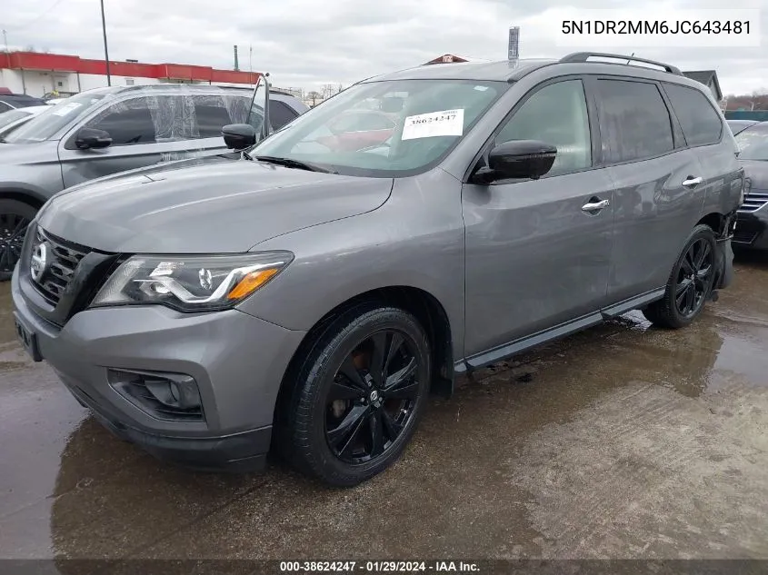 2018 Nissan Pathfinder Sl VIN: 5N1DR2MM6JC643481 Lot: 38624247