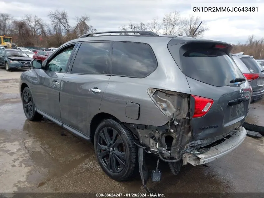 2018 Nissan Pathfinder Sl VIN: 5N1DR2MM6JC643481 Lot: 38624247