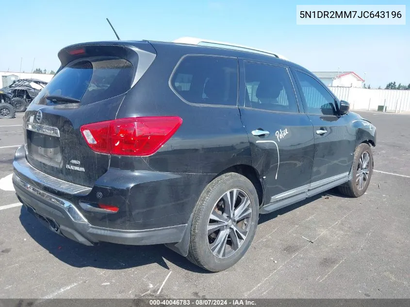 2018 Nissan Pathfinder Platinum VIN: 5N1DR2MM7JC643196 Lot: 40046783