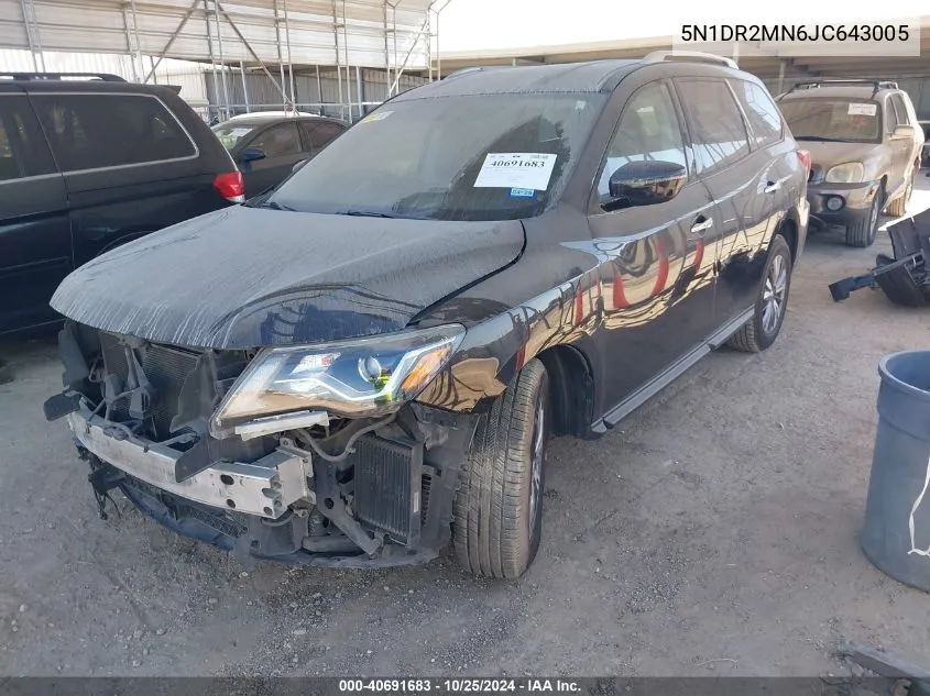 2018 Nissan Pathfinder S VIN: 5N1DR2MN6JC643005 Lot: 40691683