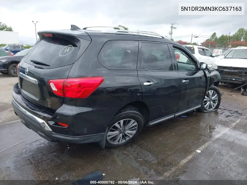 2019 Nissan Pathfinder S VIN: 5N1DR2MN3KC637163 Lot: 40000792