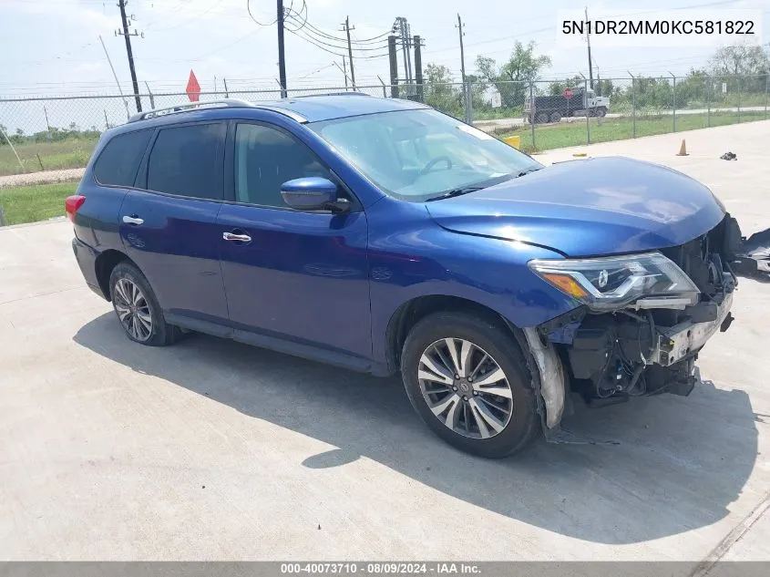 2019 Nissan Pathfinder Sv VIN: 5N1DR2MM0KC581822 Lot: 40073710