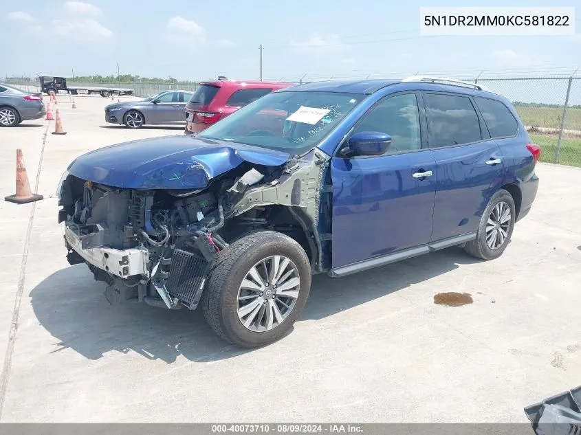 2019 Nissan Pathfinder Sv VIN: 5N1DR2MM0KC581822 Lot: 40073710