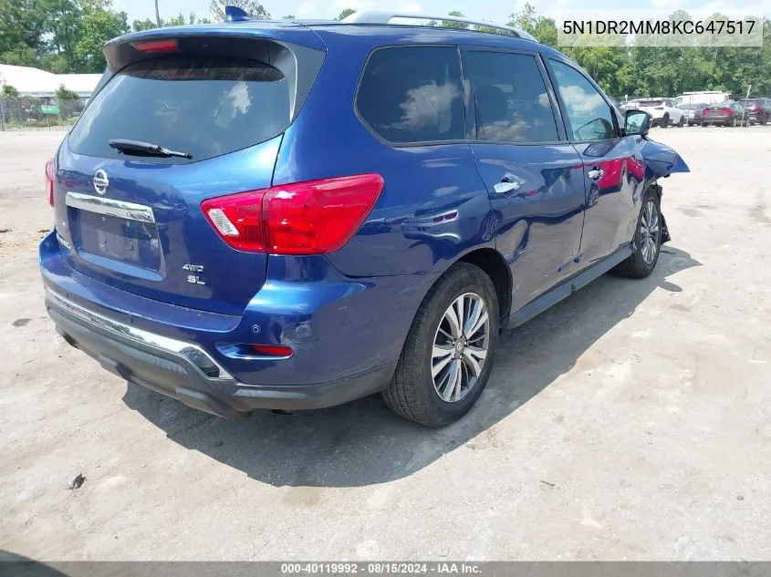 2019 Nissan Pathfinder Sl VIN: 5N1DR2MM8KC647517 Lot: 40119992