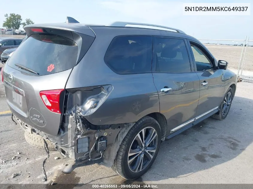 2019 Nissan Pathfinder S/Sl/Sv/Platinum VIN: 5N1DR2MM5KC649337 Lot: 40265553