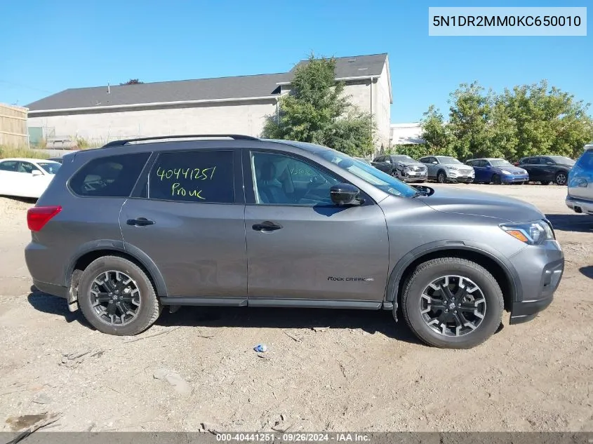 2019 Nissan Pathfinder S/Sl/Sv/Platinum VIN: 5N1DR2MM0KC650010 Lot: 40441251