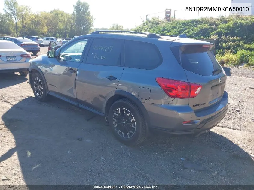 2019 Nissan Pathfinder S/Sl/Sv/Platinum VIN: 5N1DR2MM0KC650010 Lot: 40441251