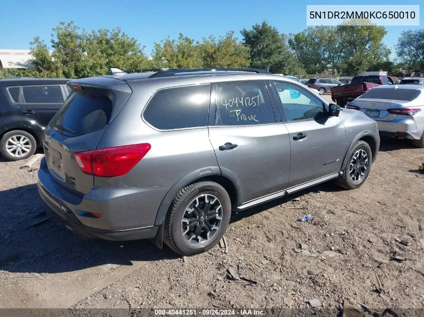 2019 Nissan Pathfinder S/Sl/Sv/Platinum VIN: 5N1DR2MM0KC650010 Lot: 40441251