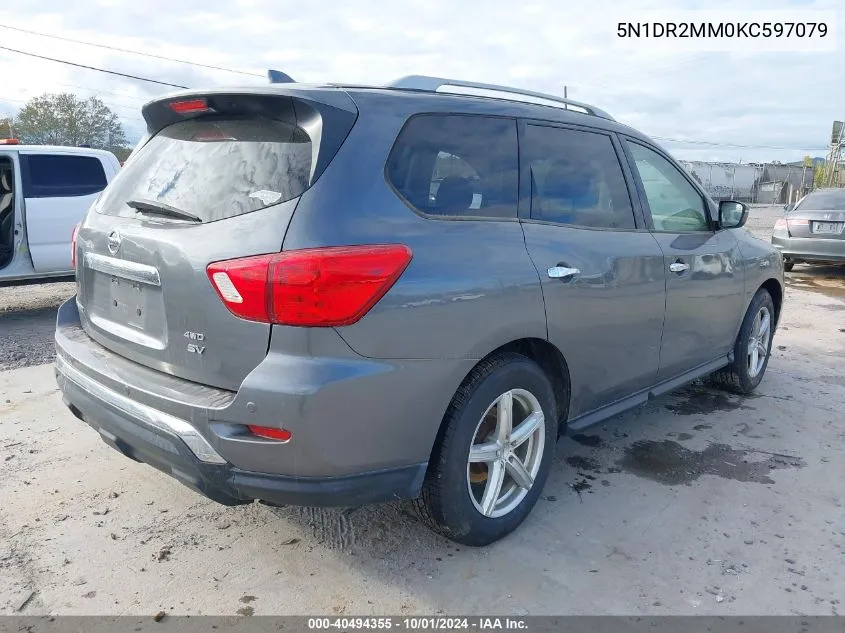 2019 Nissan Pathfinder Sv VIN: 5N1DR2MM0KC597079 Lot: 40494355