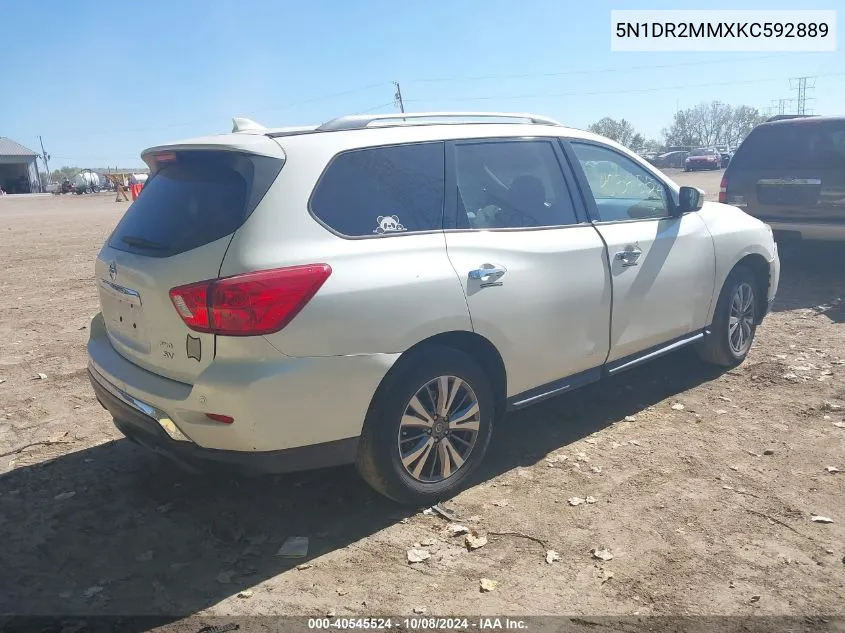 2019 Nissan Pathfinder S/Sl/Sv/Platinum VIN: 5N1DR2MMXKC592889 Lot: 40545524