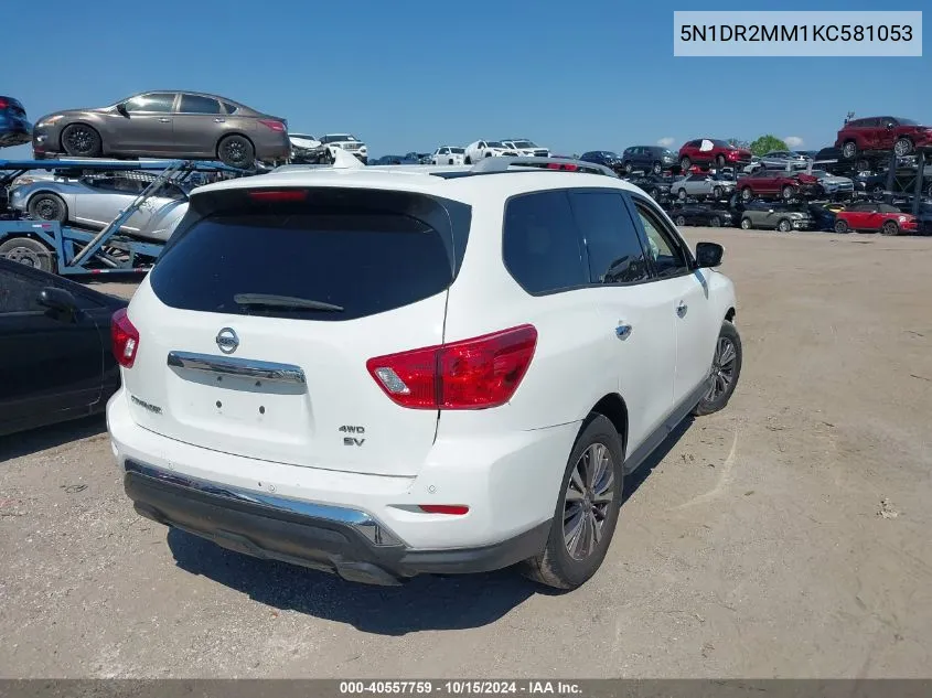 2019 Nissan Pathfinder Sv VIN: 5N1DR2MM1KC581053 Lot: 40557759