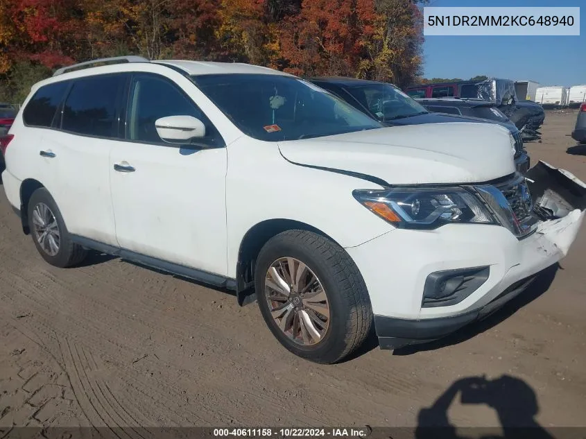 2019 Nissan Pathfinder S VIN: 5N1DR2MM2KC648940 Lot: 40611158