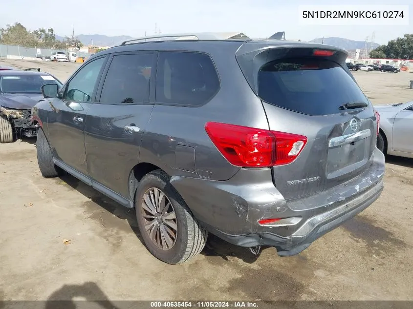 2019 Nissan Pathfinder Sl VIN: 5N1DR2MN9KC610274 Lot: 40635454