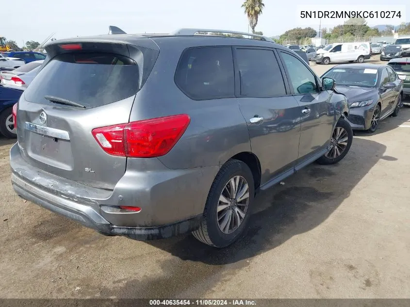 2019 Nissan Pathfinder Sl VIN: 5N1DR2MN9KC610274 Lot: 40635454