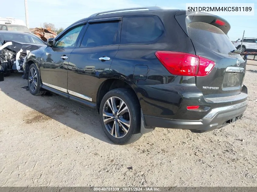 2019 Nissan Pathfinder Platinum VIN: 5N1DR2MM4KC581189 Lot: 40751339