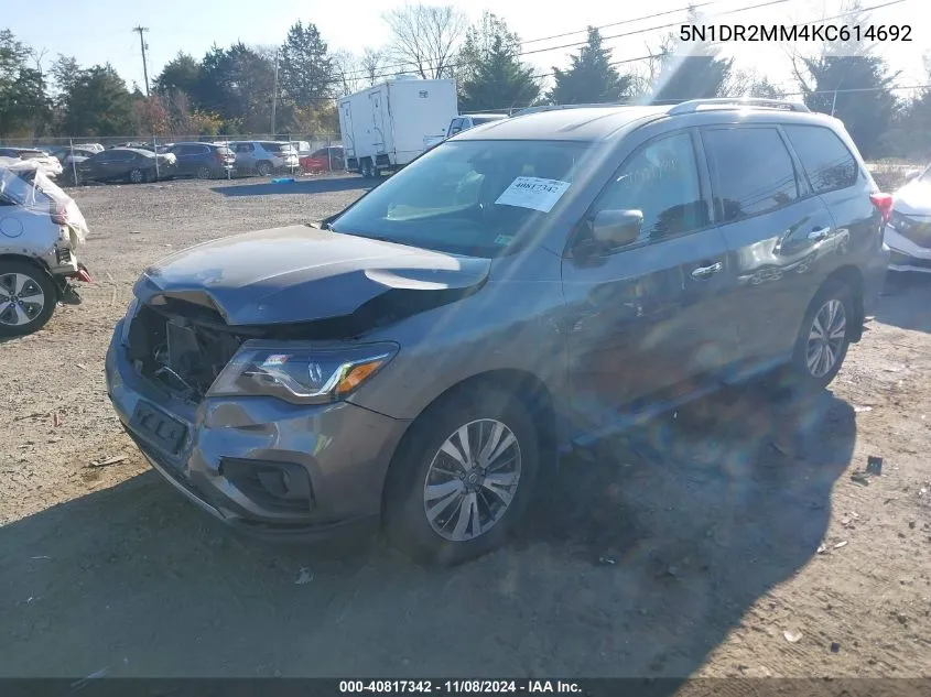 2019 Nissan Pathfinder Sv VIN: 5N1DR2MM4KC614692 Lot: 40817342