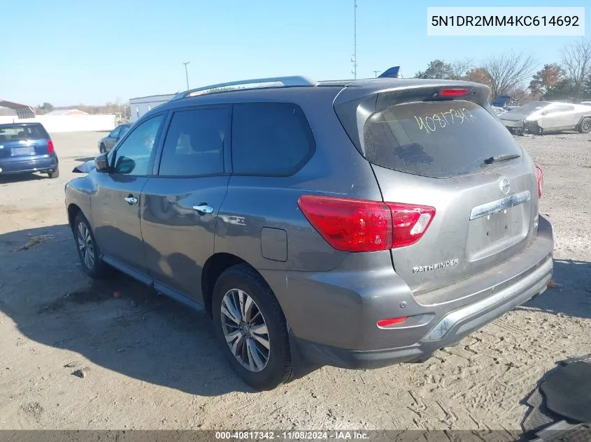 2019 Nissan Pathfinder Sv VIN: 5N1DR2MM4KC614692 Lot: 40817342