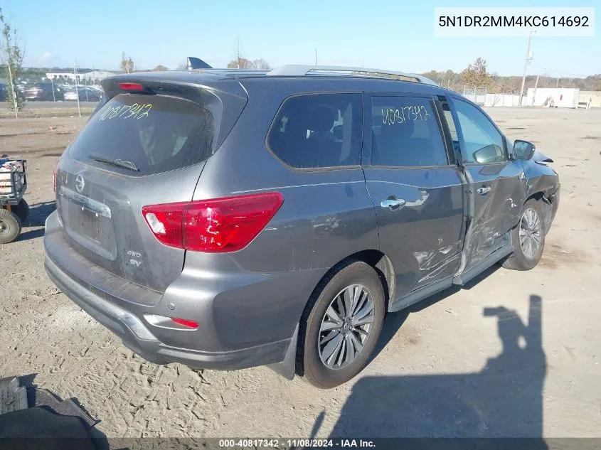 2019 Nissan Pathfinder Sv VIN: 5N1DR2MM4KC614692 Lot: 40817342