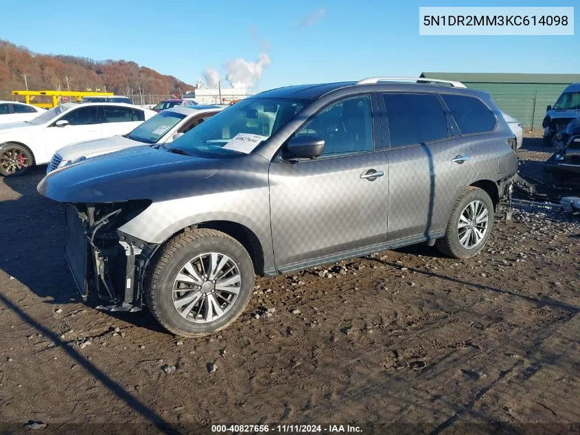 2019 Nissan Pathfinder Sl VIN: 5N1DR2MM3KC614098 Lot: 40827656